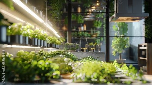 Vertical Urban Farm with Fresh Greens and Hydroponic System in Natural Sunlight