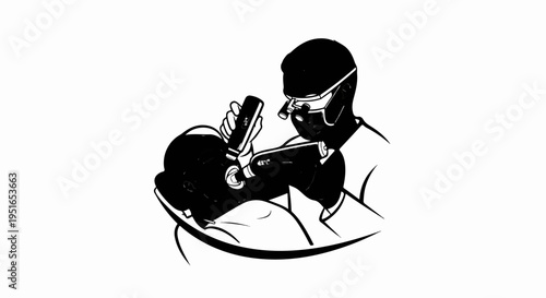 Dentist uses instruments to examine patient's mouth