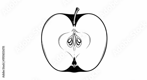 Detailed cross-section illustration of an apple showing seeds and core structure