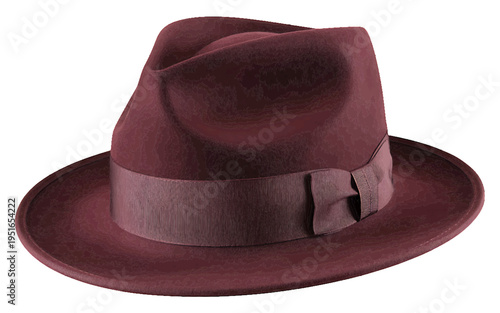 Elegant brown fedora hat, a timeless fashion accessory for gentlemen with sophisticated style and vintage appeal, perfect for historical or formal themed designs, presented as a vector illustration