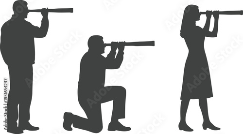 Silhouette of three people looking through telescope