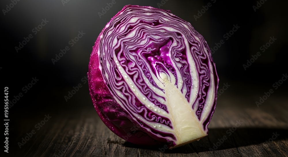 Fototapeta premium Red cabbage with detailed layered texture and premium look.