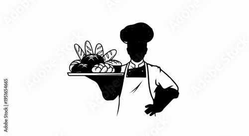 Chef presenting a tray of freshly baked breads and pastries