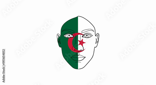 Face split with national flag colors, half drawn, half rendered