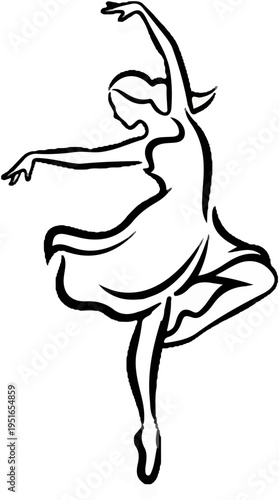 Graceful dancer in a dynamic pose, captured in a fluid, black ink sketch