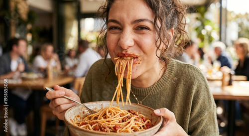 Close-Up Slurp Action
“A person slurping spaghetti noodles, strands mid-air between plate and mouth, playful and lively, shallow focus, lifestyle energy”