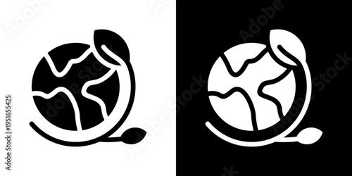 Green Earth Icon Set Vector Collection Isolated In Black And White