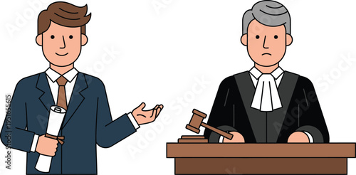 Lawyer presenting a case to a judge during a legal proceeding in a courtroom