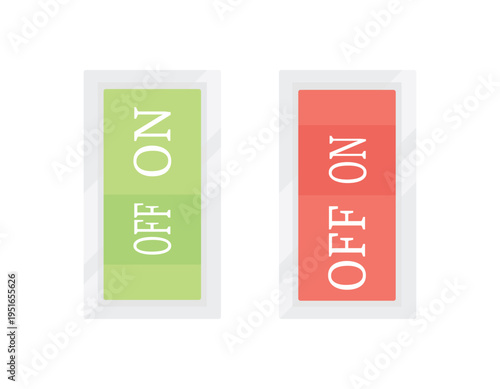 Rectangular on, off switches on a white background. The buttons are green and red.