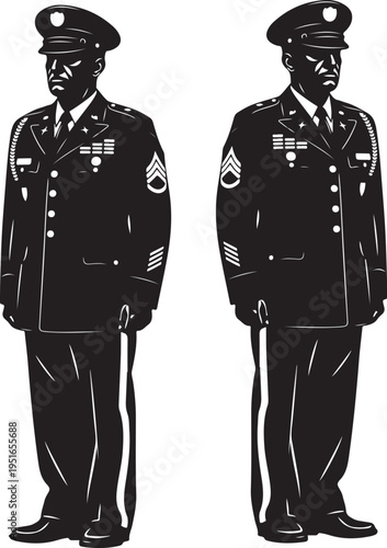 Silhouette of two police officers isolated on transparent background