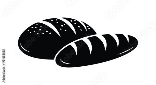 A striking black and white image depicting two loaves of bread in a bold graphic silhouette high quality professional detailed modern