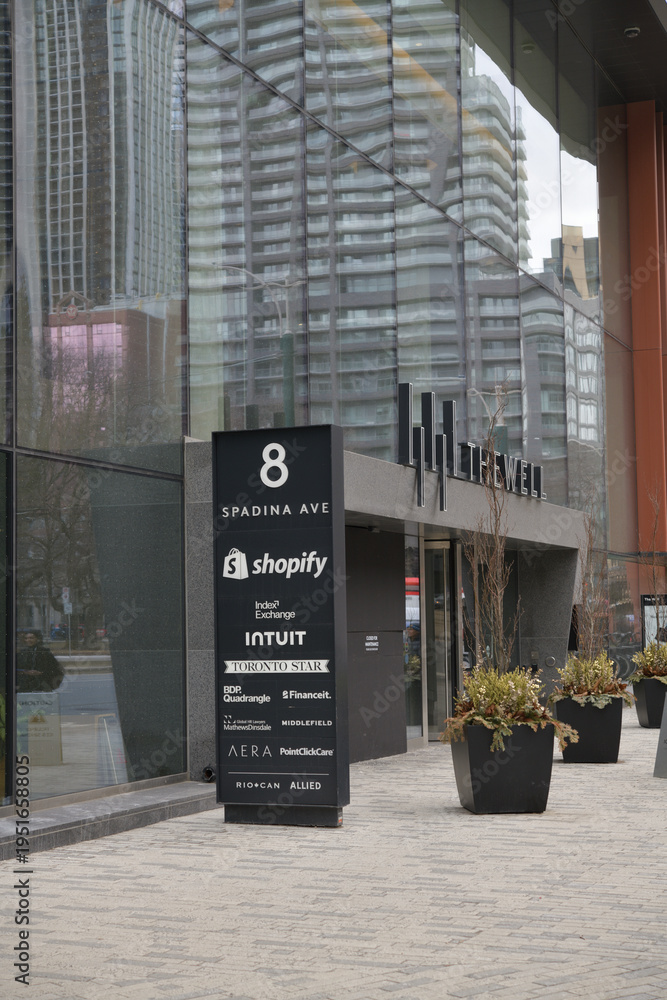 Fototapeta premium tenant directory pylon outside 8 Spadina Av at The Well, Toronto