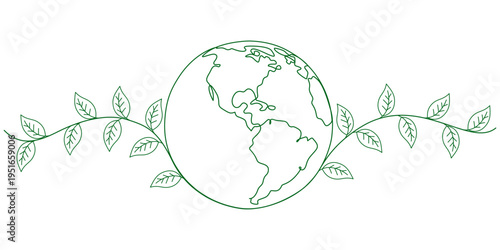 Earth day line art illustration, environment day line art vector illustration
