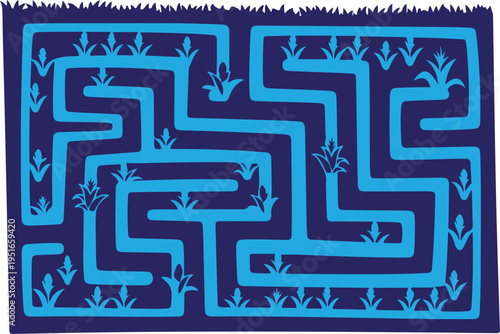 Silhouette of a blue maze isolated on transparent background