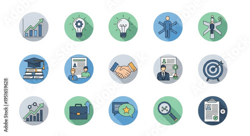 Collection of Business and Finance Icons Representing Success and Ideas.