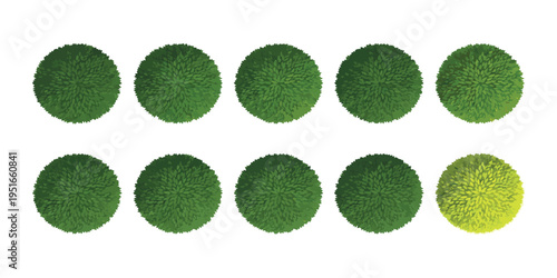 Set of top view tree crowns for architectural landscape design plan, green foliage bushes vector illustration elements