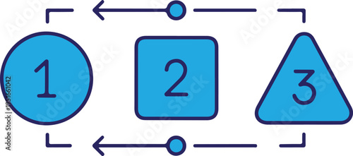 Geometric shapes numbered 1 to 3 in blue silhouette isolated on transparent background