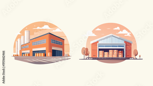 Industrial buildings and warehouse with cargo for logistics and supply chain operations