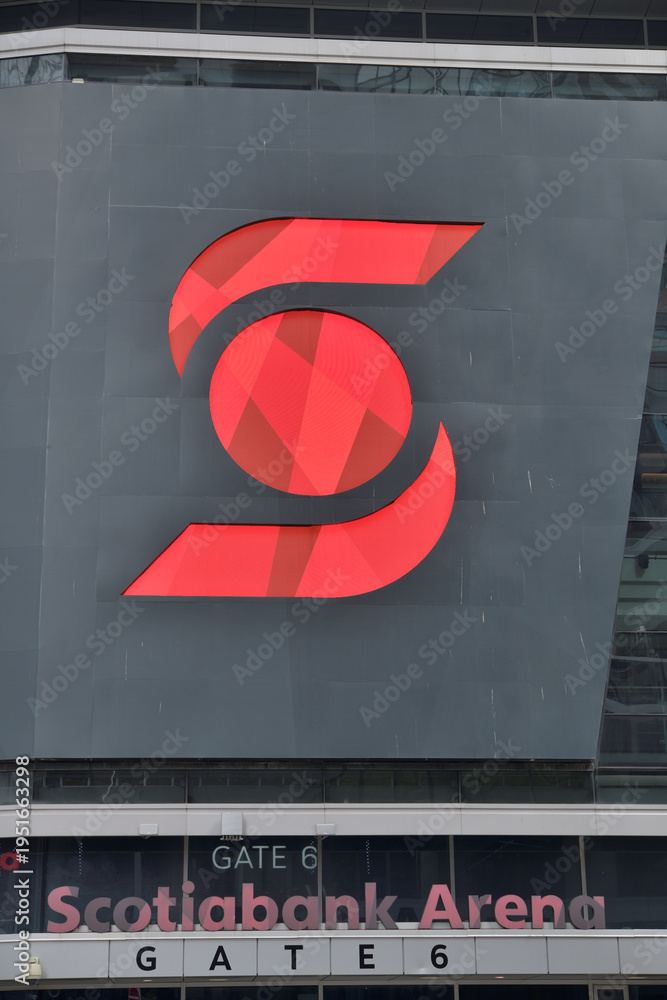 Fototapeta premium digital corporate logo sign on the exterior of Scotiabank Arena, Maple Leaf Square side, Toronto