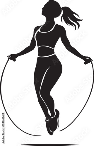 A dynamic illustration depicts a woman mid jump while skipping rope showcasing an active lifestyle silhouette high quality professional detailed