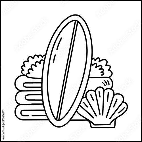 Relaxing seashell and starfish ocean coloring page comfy zen flat design vector illustration