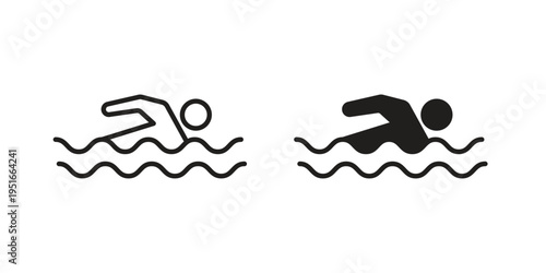 Swimming icon silhouette design. Editable stroke outline icon on white background