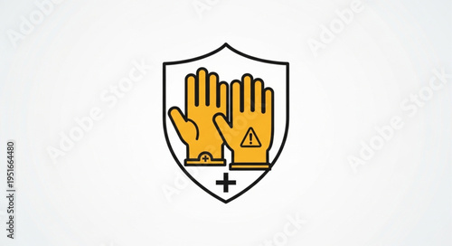 Yellow protective gloves inside a shield emblem.