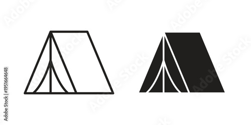 Tent icon silhouette design. Editable stroke outline icon on white background