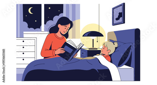Happy Mother’s Day celebration with loving mother reading bedtime story to child, honoring appreciation, warmth, and family bonding