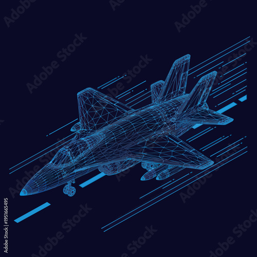 Fighter Jet Wireframe Design Illustration.
