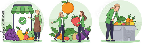 Organic food shopping and grocery delivery concept with fresh fruits and vegetables, market service, and healthy lifestyle promoting sustainable nutrition choices