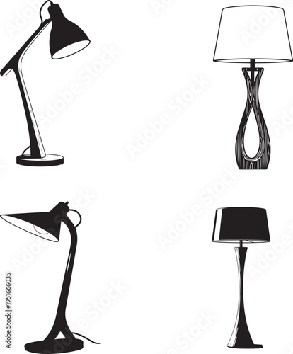 Four black and white line of various table lamps lighting