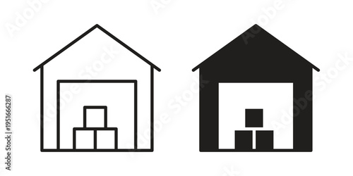 Warehouse icon silhouette design. Editable stroke outline icon on white background