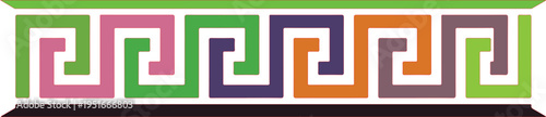 Multicolored greek key meander pattern border with horizontal bars