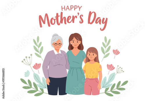 Happy Mother’s Day honoring grandmother, mother, and daughter together, celebrating appreciation, love, and family heritage