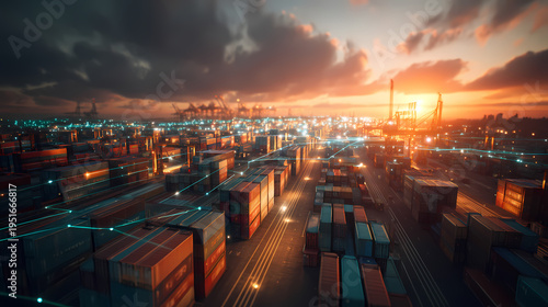 Digital Route Line Across Shipping Container Yard