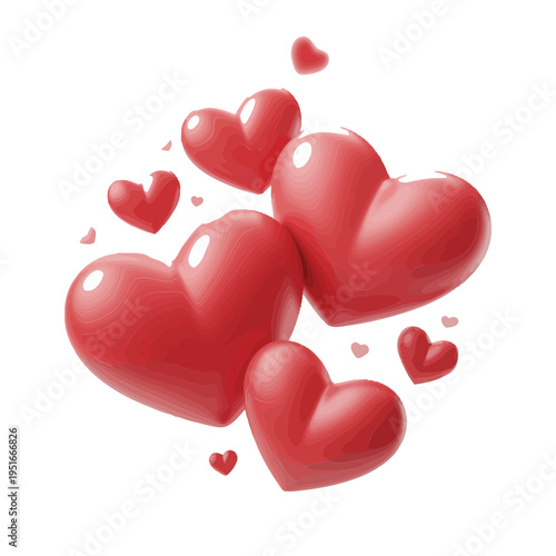 Floating red hearts create a vibrant and affectionate visual composition