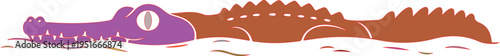 Purple and brown stylized crocodile swimming in water