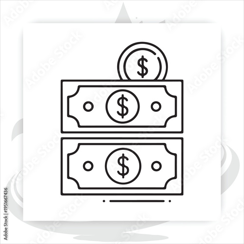 Financial growth and wealth symbols: money stack, gear, investment tree illustration,