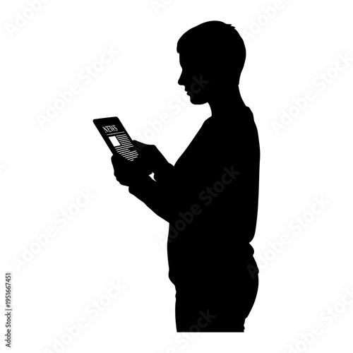Silhouette of a person reading digital news on a tablet for information consumption and modern technology concepts