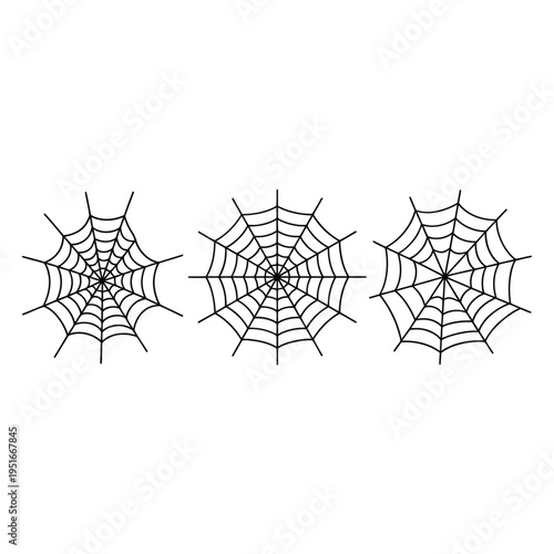 Three black spiderwebs on a white background simple graphic illustration