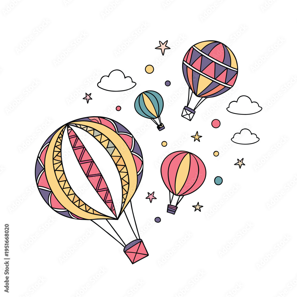 Fototapeta premium Set of 4 colorful hot air balloons vector illustrations