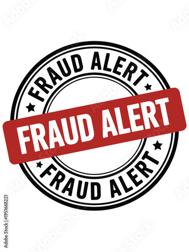 Fraud alert stamp with a red banner and circular design