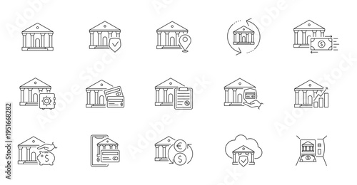 Finance and Banking Icon Set, Wallet, Online Bank, Savings Account, Loans, Mortgage, etc