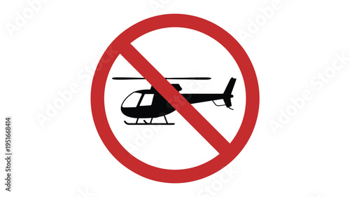 Prohibition sign featuring a silhouette of a helicopter in red