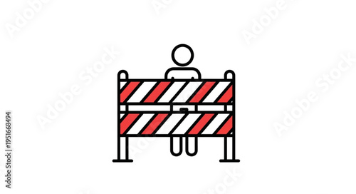 Person behind construction barrier icon illustration.