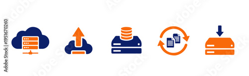 Data Storage Solutions and Server Backup Icons Set