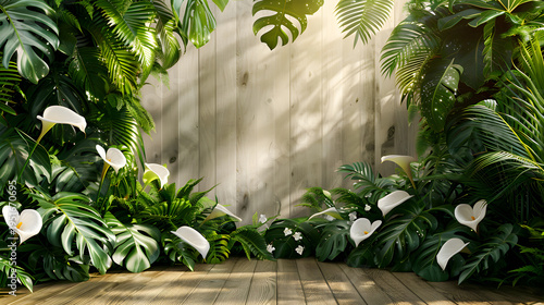 Tropical plant background with copy space natural green product display mockup
