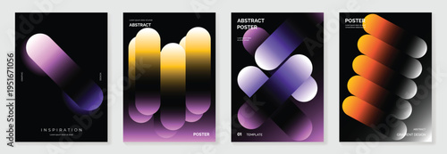Black abstract gradient cover vector with purple and orange capsule forms and glossy depth. Modern futuristic poster design for branding, packaging, and creative editorial layouts.