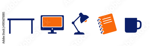 Home Office Workspace and Stationery Icons Collection